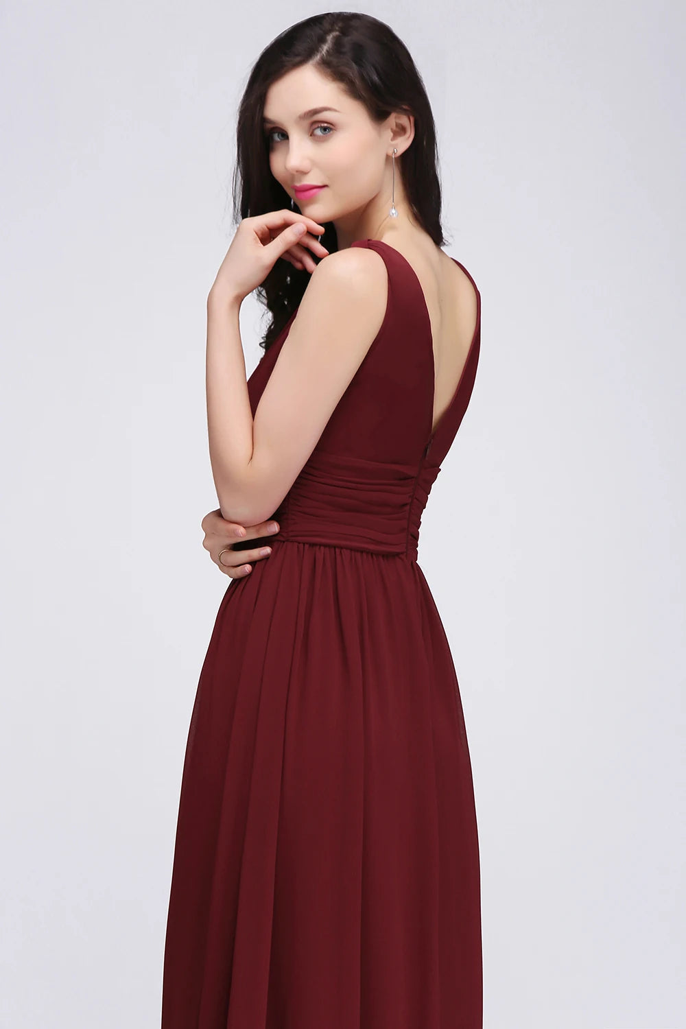 Long Burgundy Bridesmaid Dresses For Women Chiffon V-Neck A-Line Elegant Formal Wedding Party Gowns Evening Vestidos De Festa