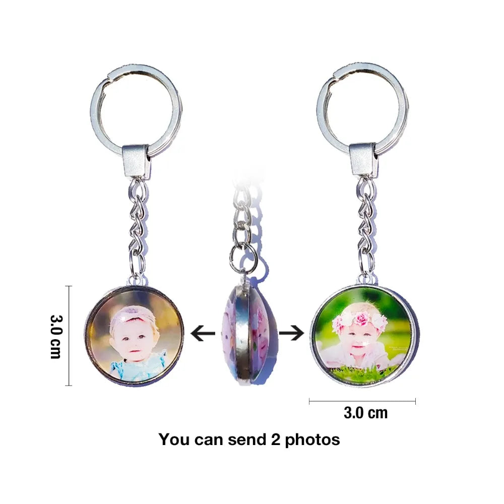 DIY Double Side Photo Custom Keychain Personalized Keyrings Customized Glass Cabochon Family Lovers Baby metal Key chain Gifts