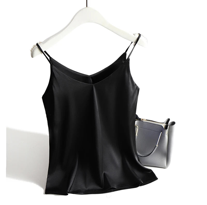 AOSSVIAO 2026 Spaghetti Strap Top Women Halter V Neck Basic White Cami Sleeveless Satin Silk Tank Tops Women'S Summer Camisole