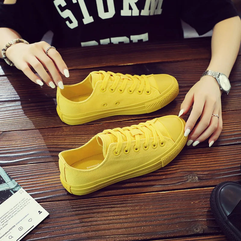 Canvas Shoes for Women and Men Lemon Yellow All Black Cloth Shoes Size 35-44 Pure White Sneakers for Boys and Girls Simple Style