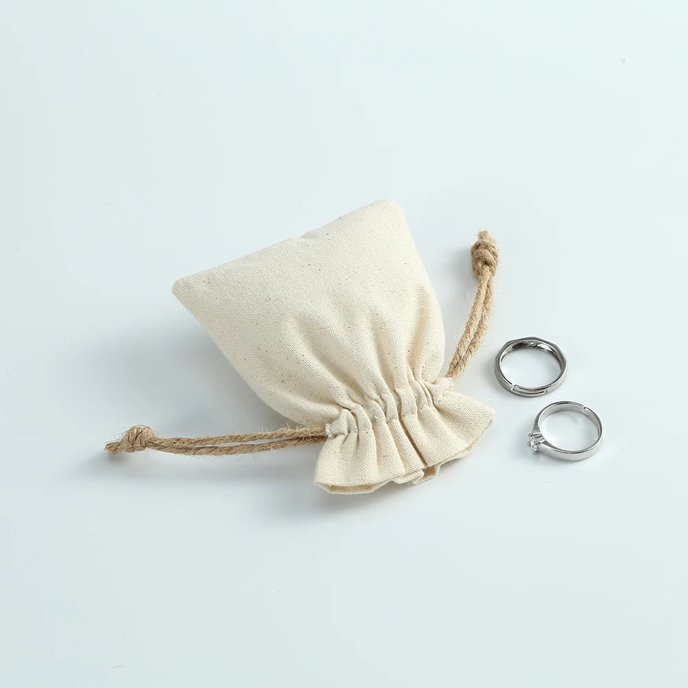 10pcs Natural Cotton Burlap Jute Canvas Gift Bags for Jewelry Necklace Earring Ring Soap Organizer Pouch Christmas Wedding Favor