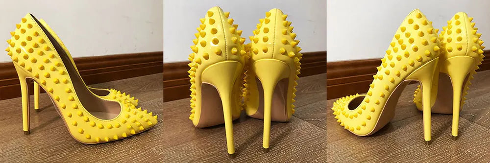 Tikicup Silver Spikes Women Black Matte Sexy Stiletto High Heels Ladies Wild Party Club High Heel Shoes 8cm 10cm 12cm Customize