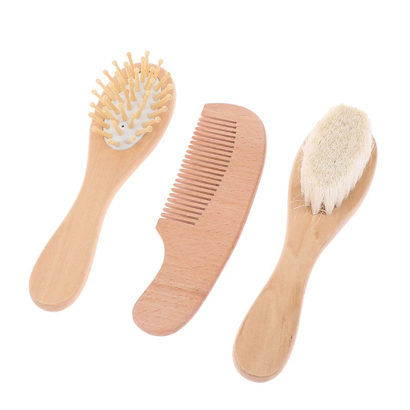 Baby Hair Comb Set Wooden Handle Natural Soft Wool Brush Infant Head  Wooden Handle Head Comfort Massager