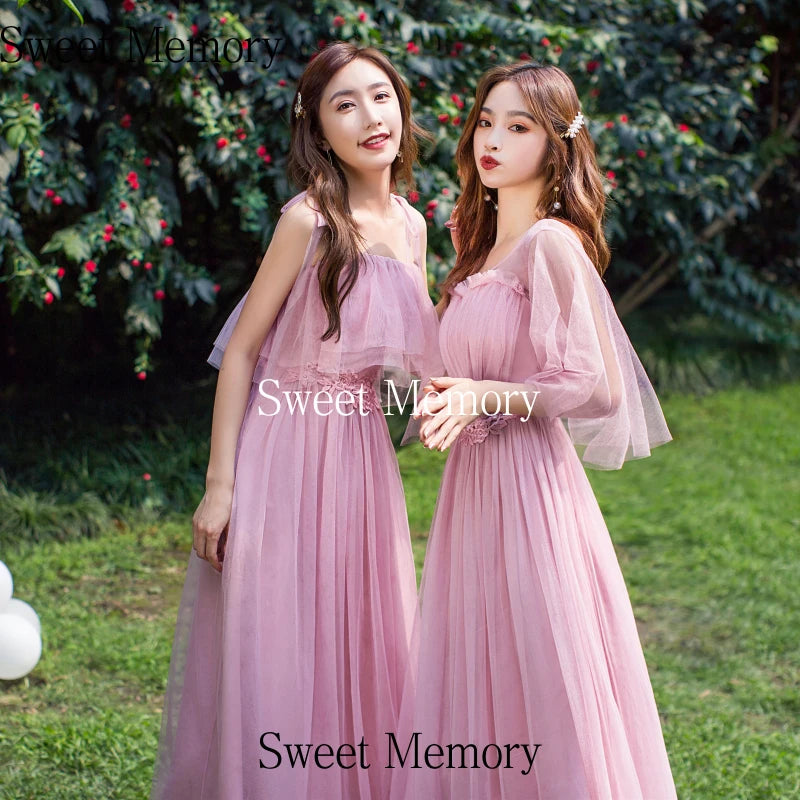 Women Pink Champagne Grey Blue Long Bridesmaid Dresses Sweet Memory Bride Guest Prom Graduation Vestidos Wedding Party Robe