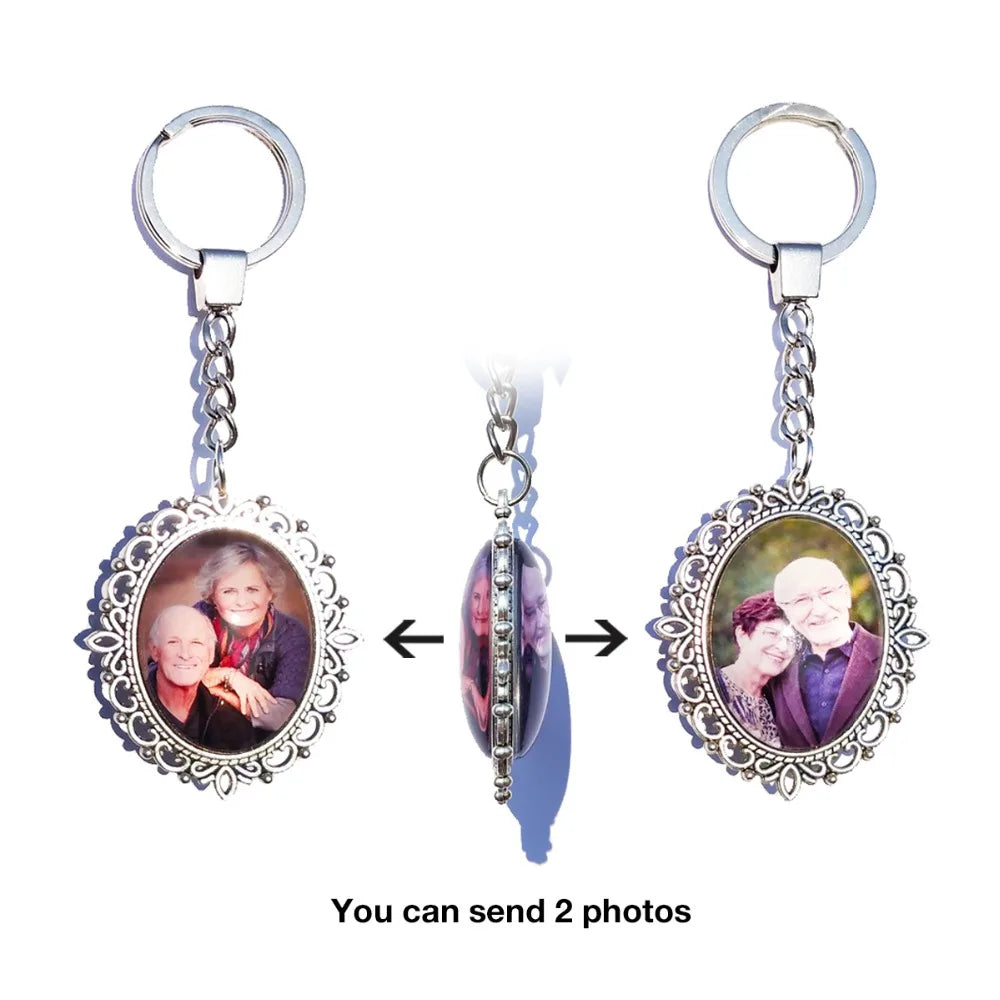 DIY Double Side Photo Custom Keychain Personalized Keyrings Customized Glass Cabochon Family Lovers Baby metal Key chain Gifts