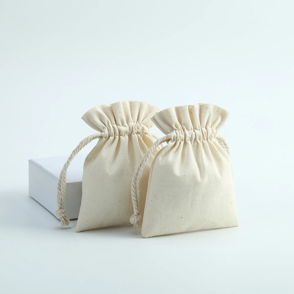 10pcs Natural Cotton Burlap Jute Canvas Gift Bags for Jewelry Necklace Earring Ring Soap Organizer Pouch Christmas Wedding Favor