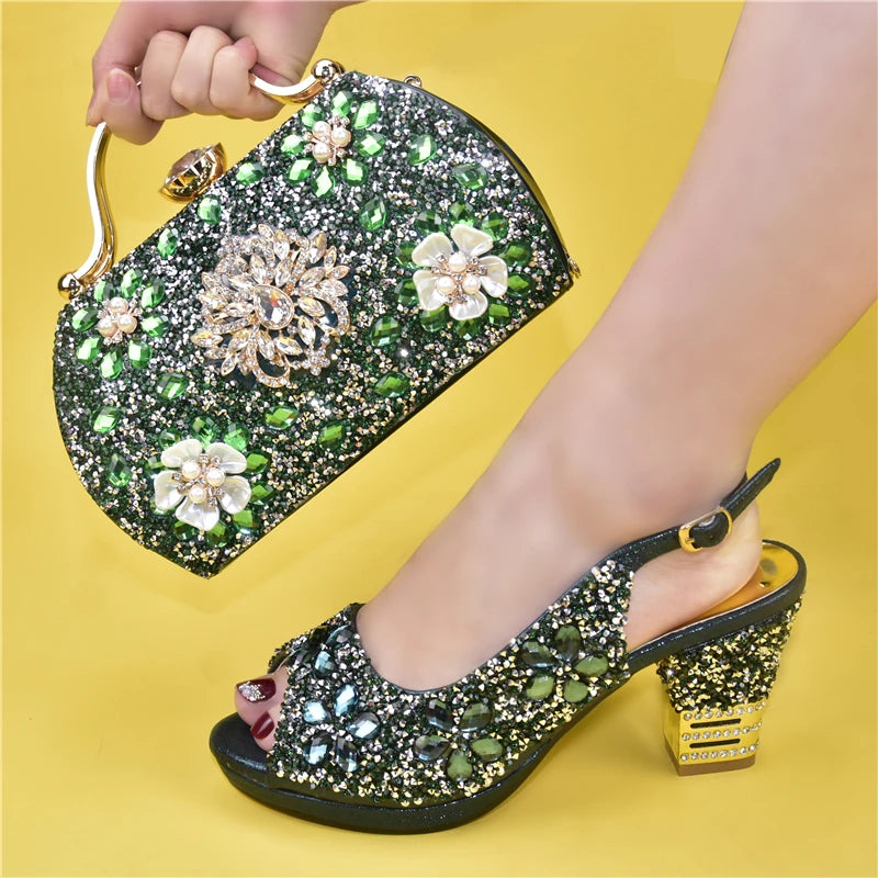 Doershow  Italian orange Shoes And Bag Sets For Evening Party With Stones Italian Leather Handbags Match Bags! !HUK1-32