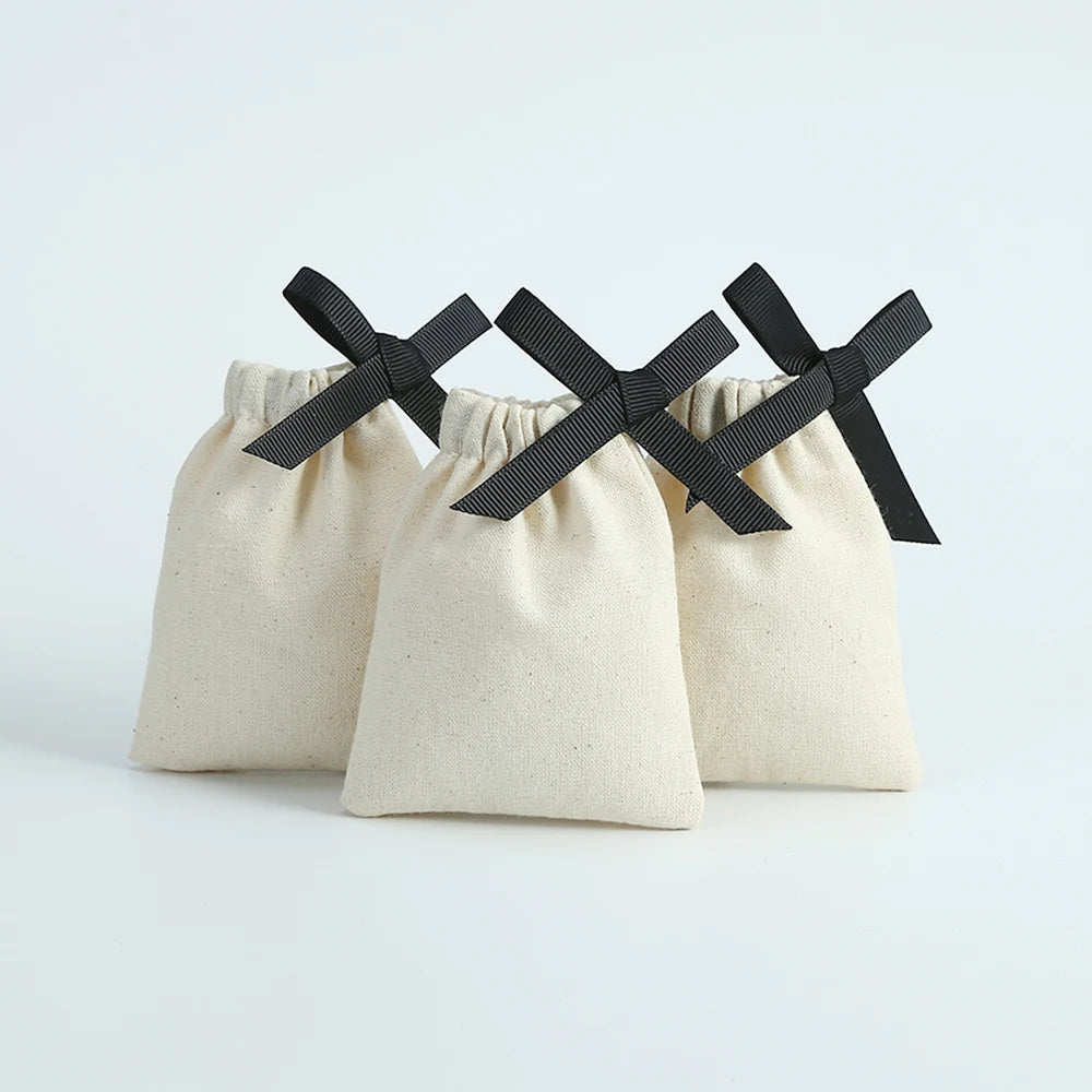 10pcs Natural Cotton Burlap Jute Canvas Gift Bags for Jewelry Necklace Earring Ring Soap Organizer Pouch Christmas Wedding Favor