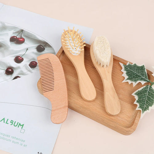 Baby Hair Comb Set Wooden Handle Natural Soft Wool Brush Infant Head  Wooden Handle Head Comfort Massager