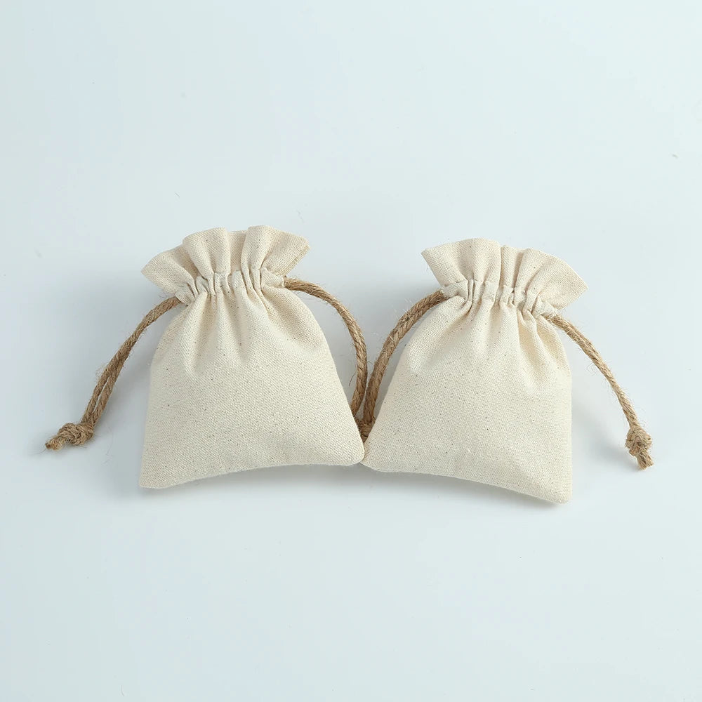10pcs Natural Cotton Burlap Jute Canvas Gift Bags for Jewelry Necklace Earring Ring Soap Organizer Pouch Christmas Wedding Favor