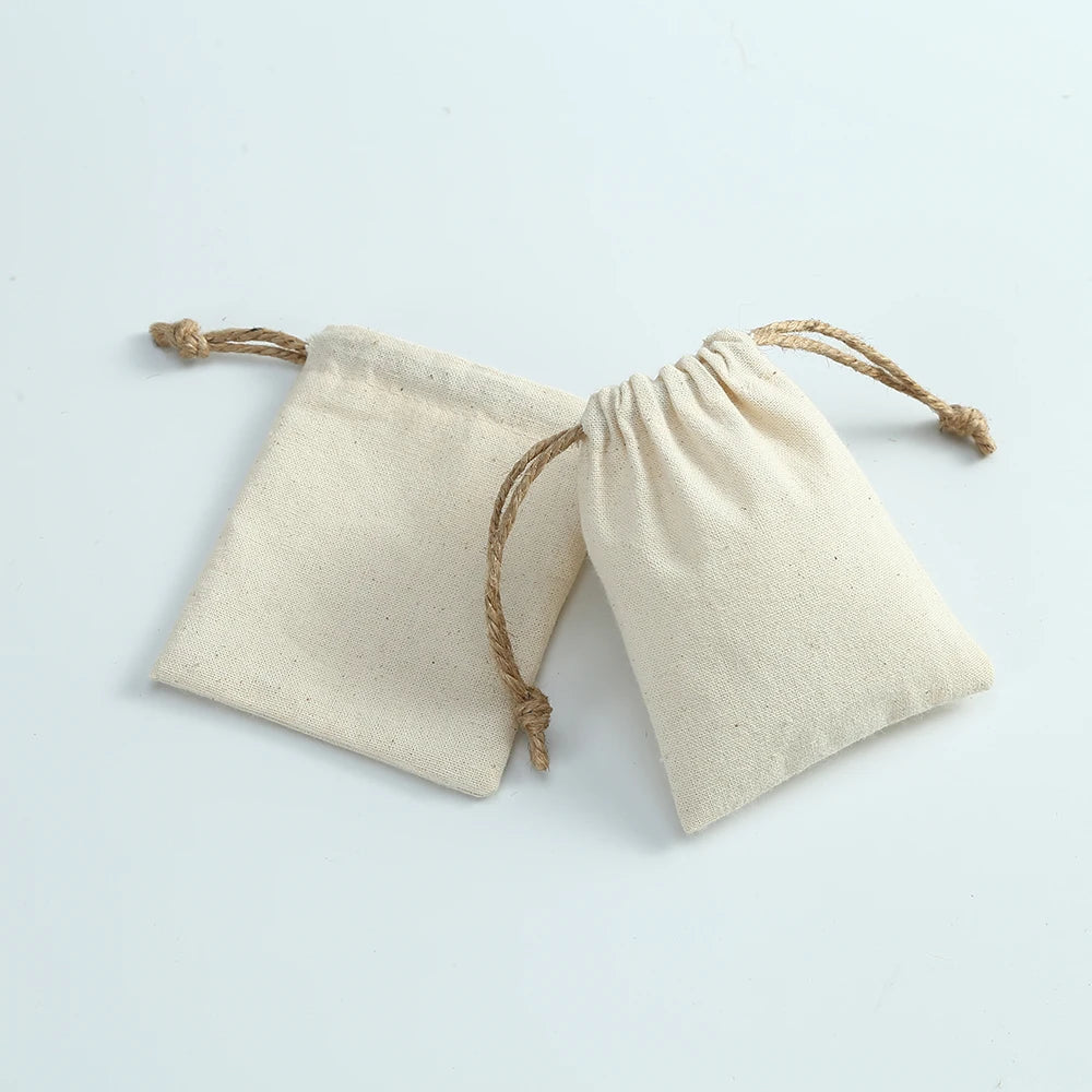 10pcs Natural Cotton Burlap Jute Canvas Gift Bags for Jewelry Necklace Earring Ring Soap Organizer Pouch Christmas Wedding Favor