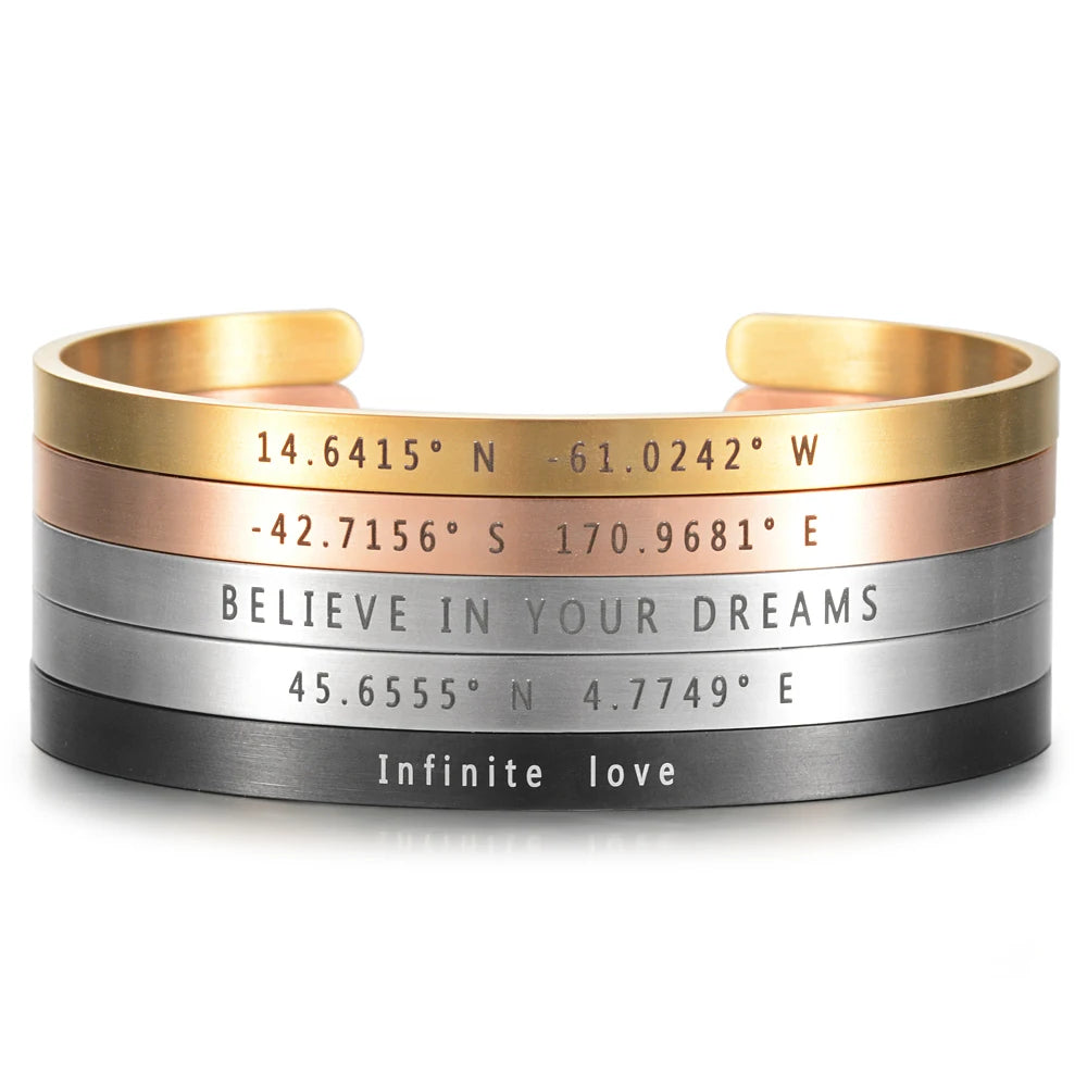 Hot sell 5mm Brushed Matte Personalized Bracelets for Women Lover Double Side Engraved Custom Family Name Cuff Gifts Accept Drop