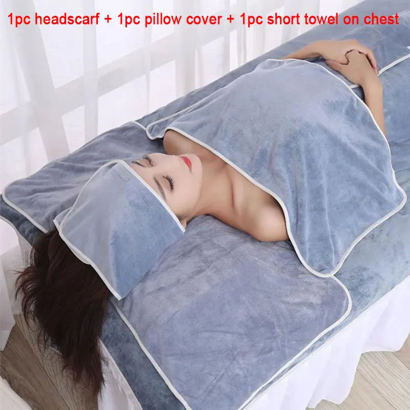 3 Pcs/Set SPA Beauty Salon Towel Thicken Microfiber Towel Set Headband+Chest+Pillow Towel Skin Management Bed Linen Accessories