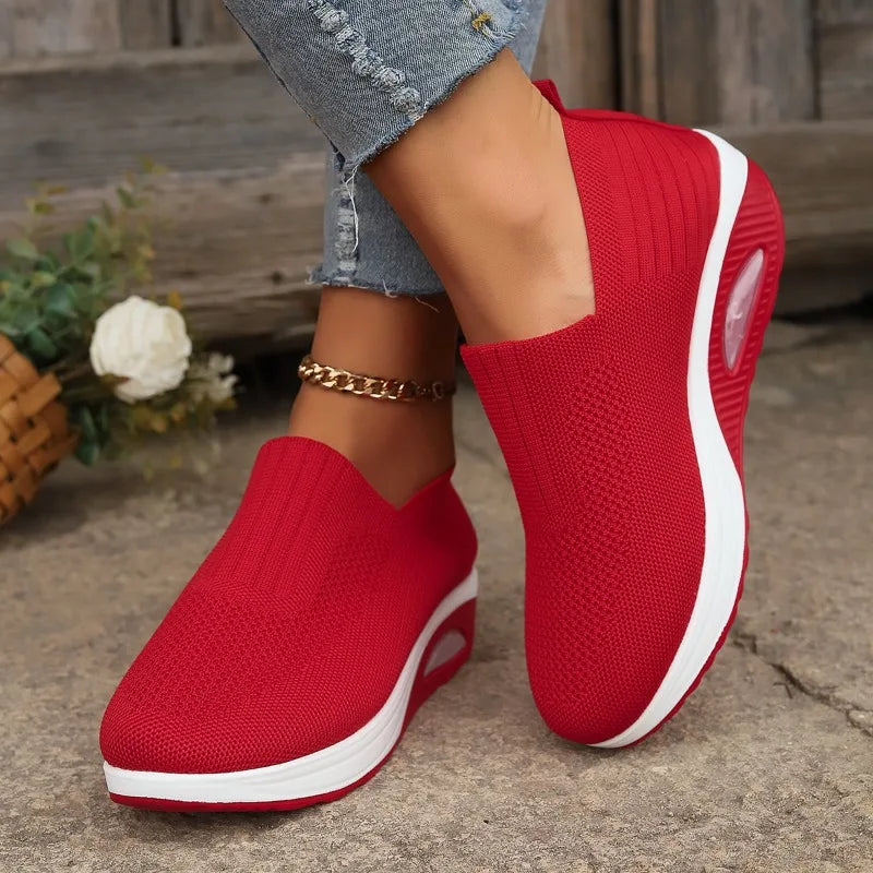 2025 Summer Fashion Mesh Breathable Sneakers Casual Solid Color Thick-soled Wedge Shoes Comfortable Walking Vulcanized Shoes