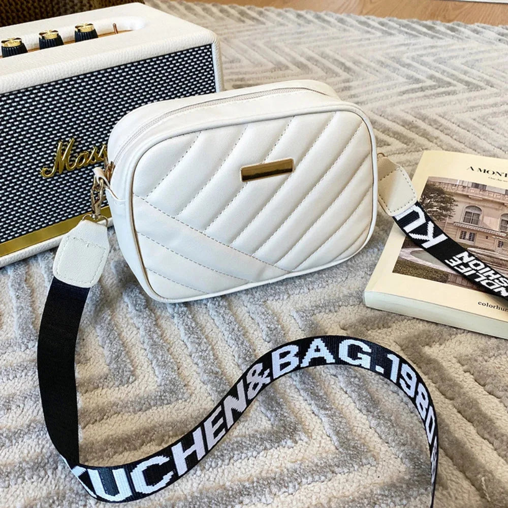 Shoulder Bag High Quality Women's PU Rolling Strip Camera Bag Shoulder Bag Mobile Phone Bag Casual Crossbody Bag