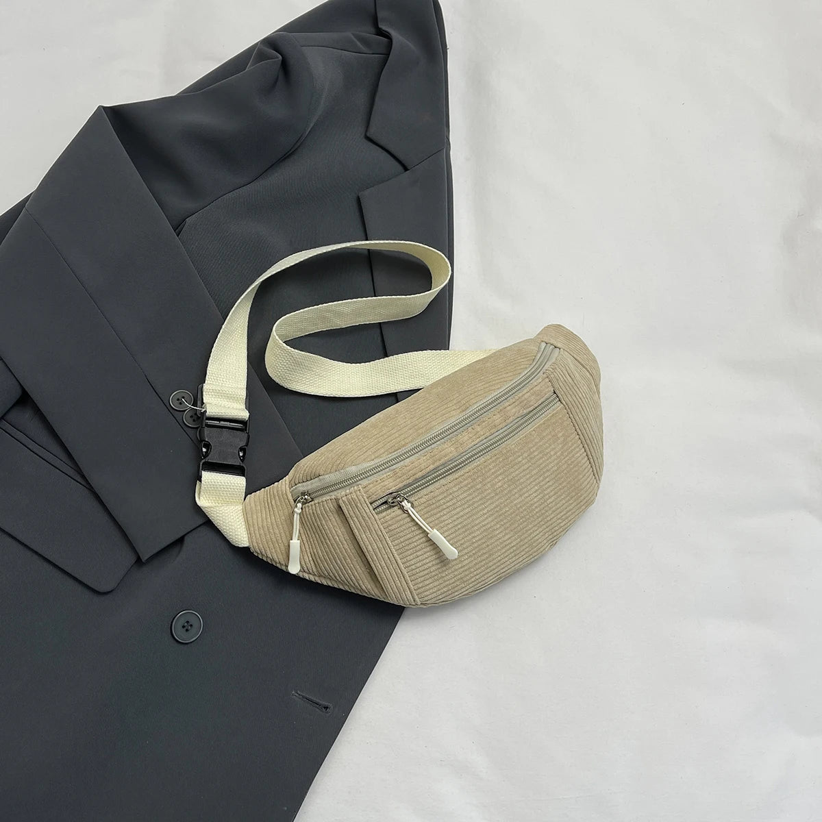 Casual Corduroy Belt Bags for Men Women Fashion Fanny Pack Female Banana Waist Bag Hip Purse Shoulder Crossbody Chest Bag Pocket