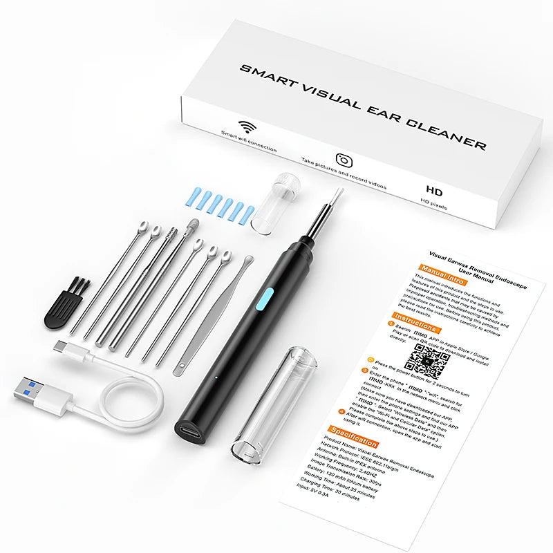 Visual Ear Cleaner Video Ear Camera 4.2mm Ear Picking WIFI Ear Endoscope With 6LEDs Digital Ear Wax Removal Tool Ear Spoon Kit