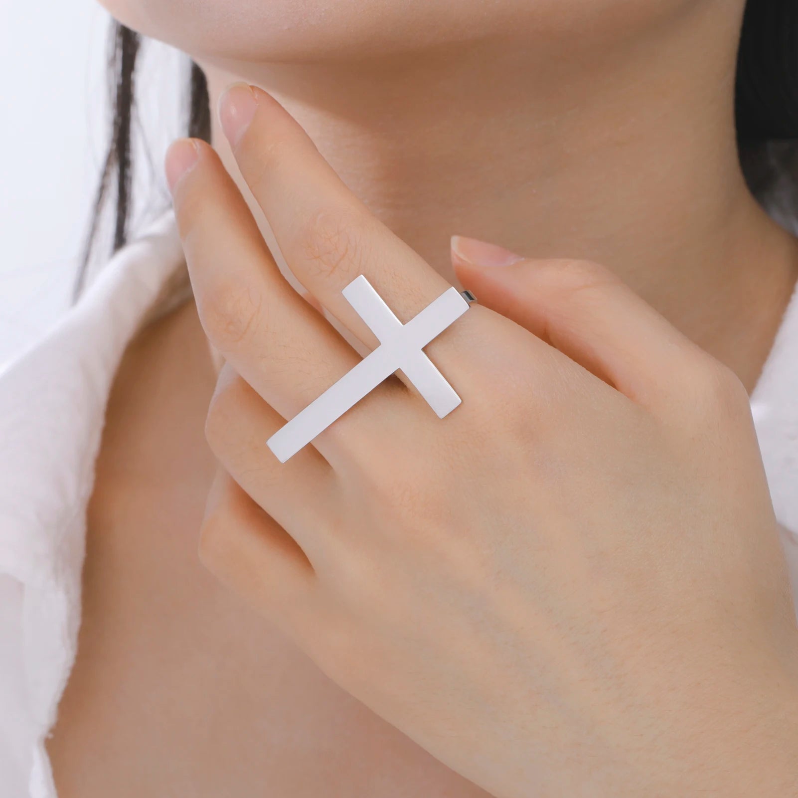 Cross Personalized Name Finger Ring Custom Gift For Woman Men Gold Color Stainless Steel Jesus Christian Amulet Talisman Jewelry