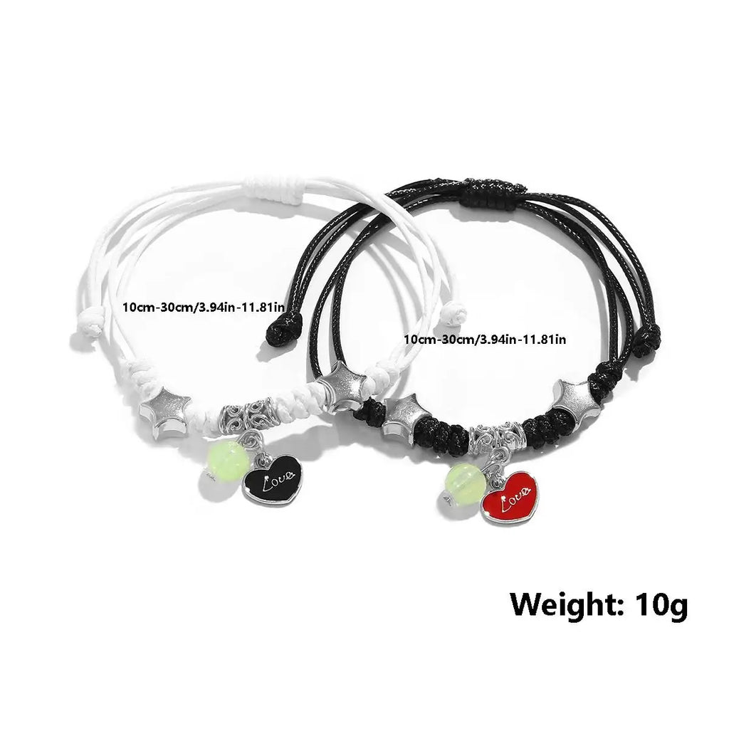 2PC Fashion Luminous Beads Star Couple Bracelet for Women Men Charm Cat Flower Heart Moon Love Matching Friend Bracelet Jewelry