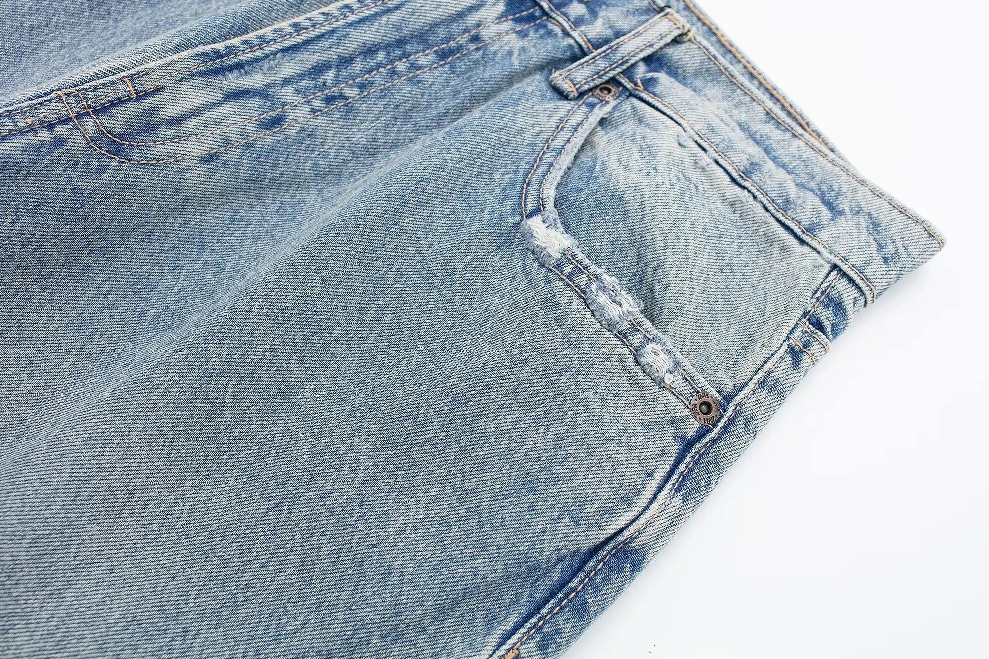 HH 2024 Women's Street Fashion Denim Blue Jeans Distressed Patchwork High Waist Zipper Fly Ripped Retro Long Pants