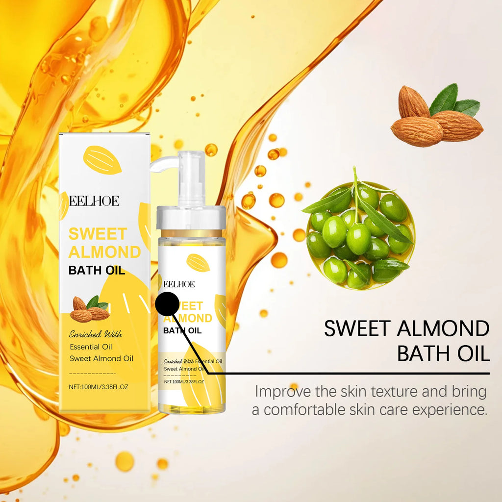 EELHOE Sweet Almond Oil for Bath Exfoliator Shower and Body Cleaning Brightening Skin Care Products Nourish Bath Essential Oil