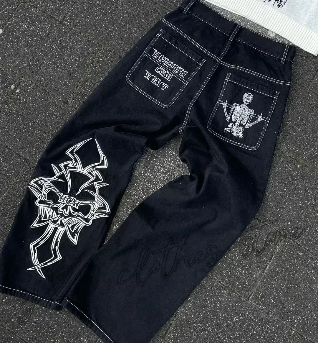 American Y2K 2025 New Baggy Wide Leg Black Jeans Overszied Women Street Casual Joker Denim Pants Couple Jeans Vintage Streetwear