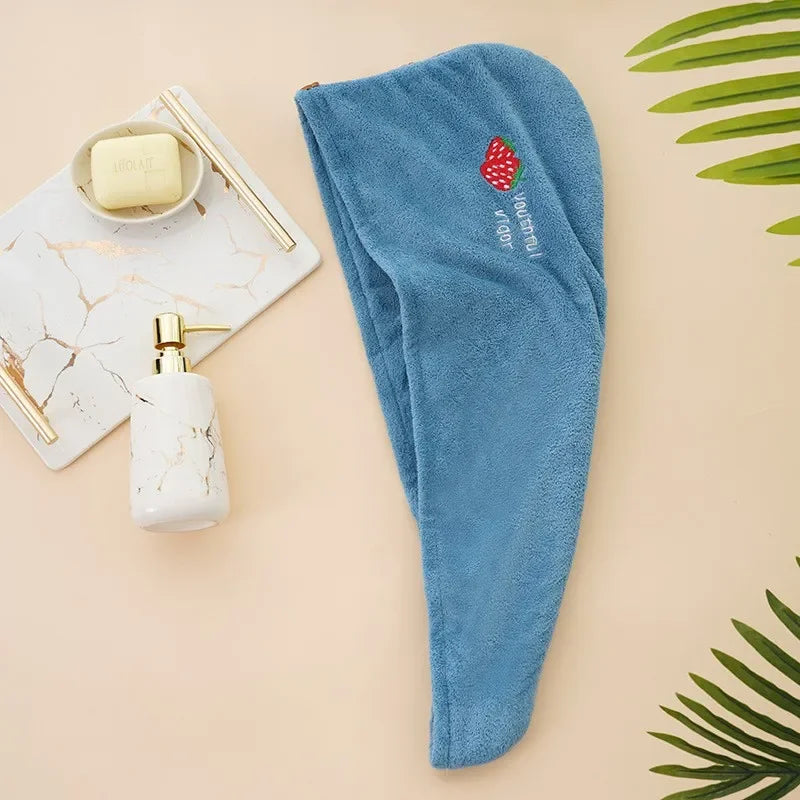 Coral plush thick dry hair cap cartoon embroidery absorbent triangle cap women's bath cap absorbent dry hair towel
