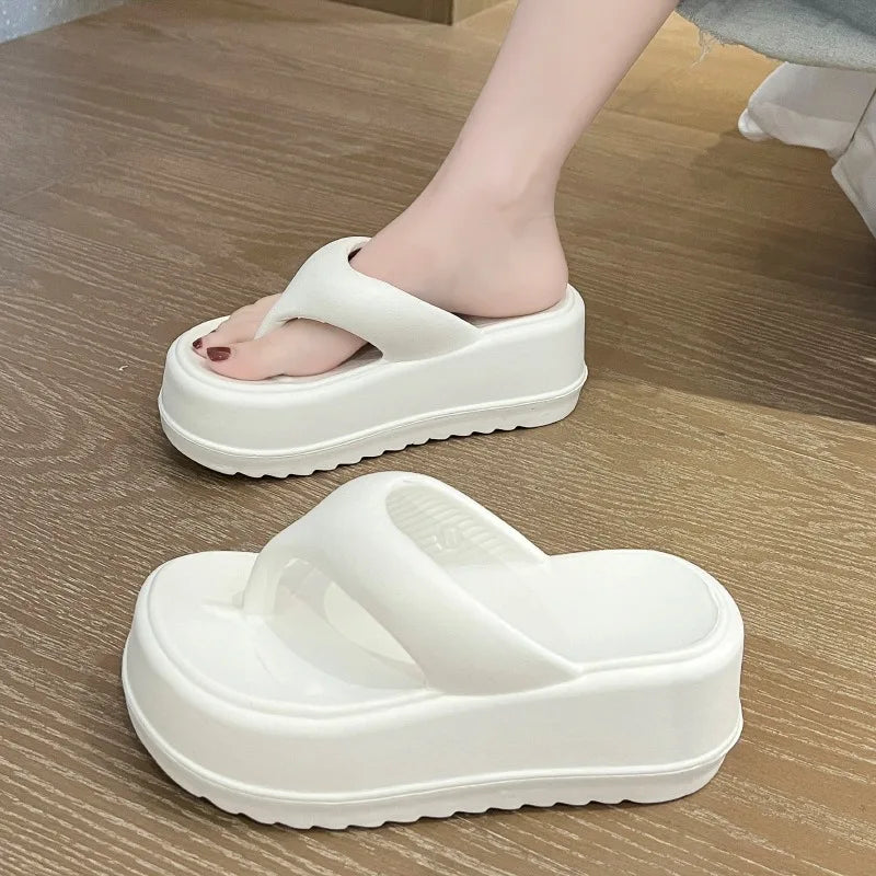 Bebealy Deep Heels Women's Slippers Summer Platform Home Slippers Soft Beach Slippers Outdoor Thick Sole Non-slip Cloud Slippers