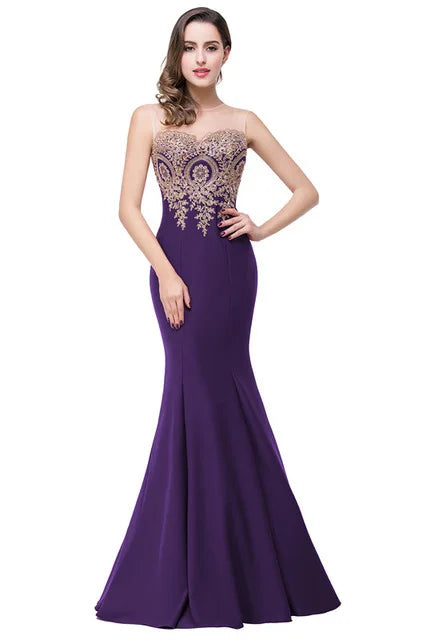 BABYONLINE Golden Appqulies Bridesmaid Dresses for Women Maxi Floor Length Mermaid Gowns Elegant Sweetheart Illusion Summer