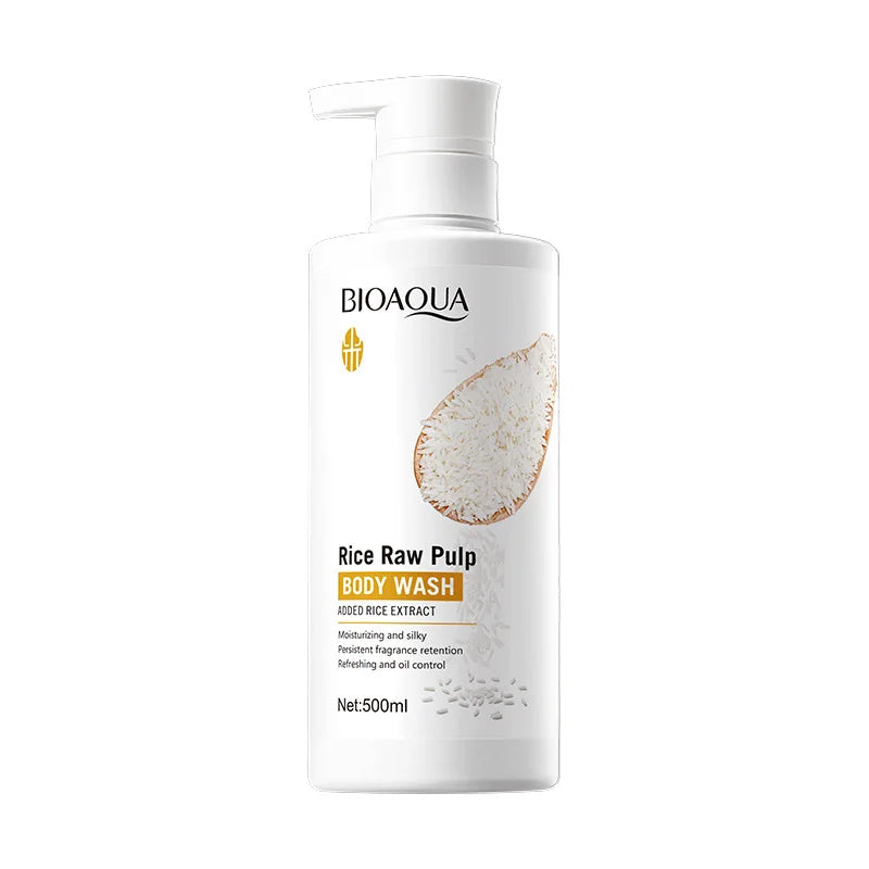 Rice Pulp Body Shower Gel 500ml, Hypoallergenic and Moisturizing, Refreshing and Oil-Controlling, with a Long-Lasting Light Fragrance, Suitable for All Light Beige and Sensitive Skin, Easily Removes Oil and Dirt, Provides Dai