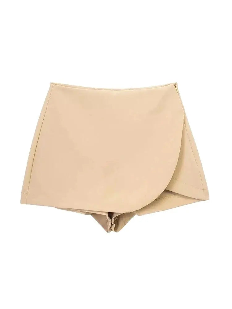 Women Fashion Pareo Style Shorts Skirts Vintage High Waist Side Zipper Female Skort Mujer