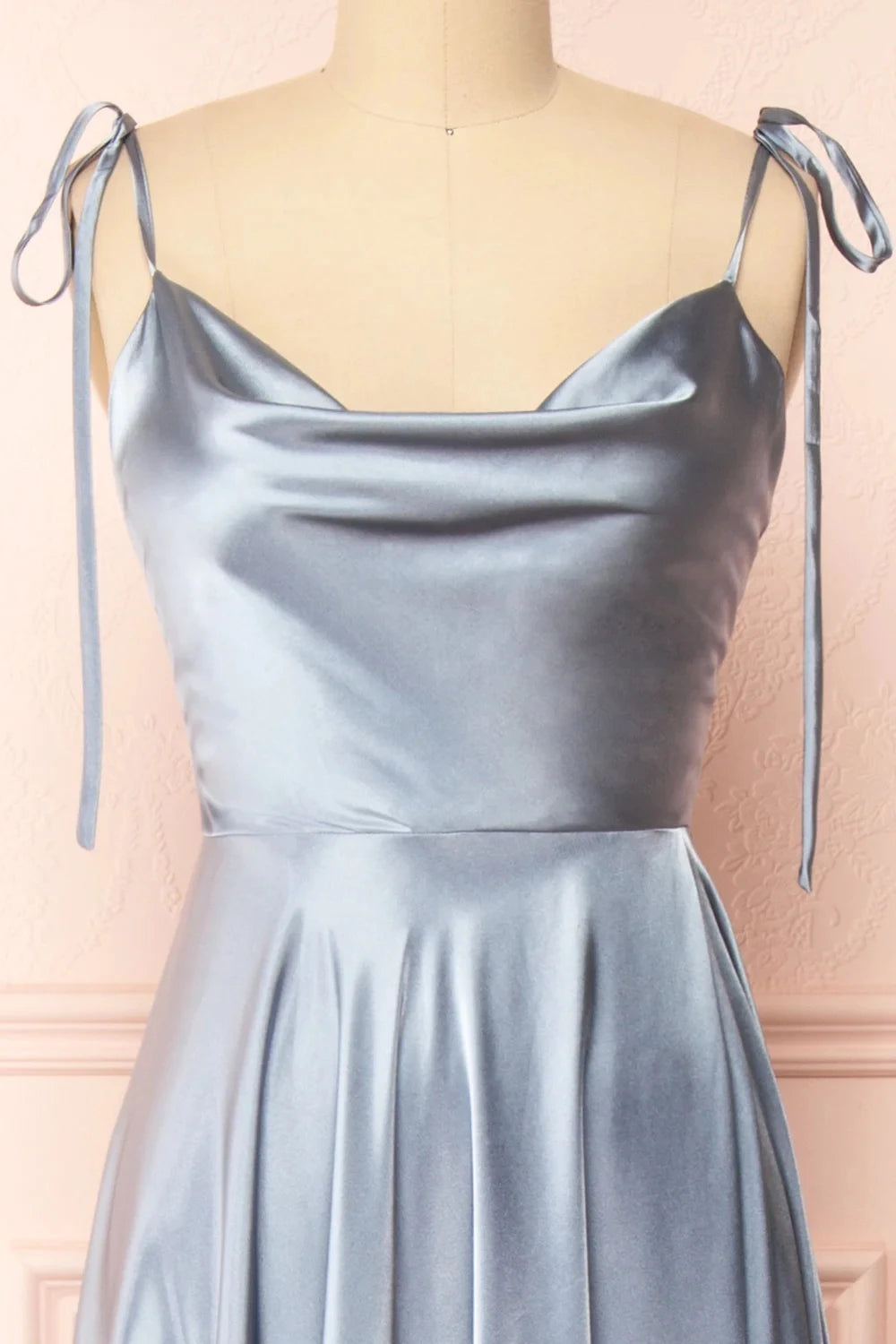 BABYONLINE Elegant Bridesmaid Dress Cowl Neck Adjusted Spaghetti Silky-satin Fabric A-line Silhouette Wedding Women Long Gown