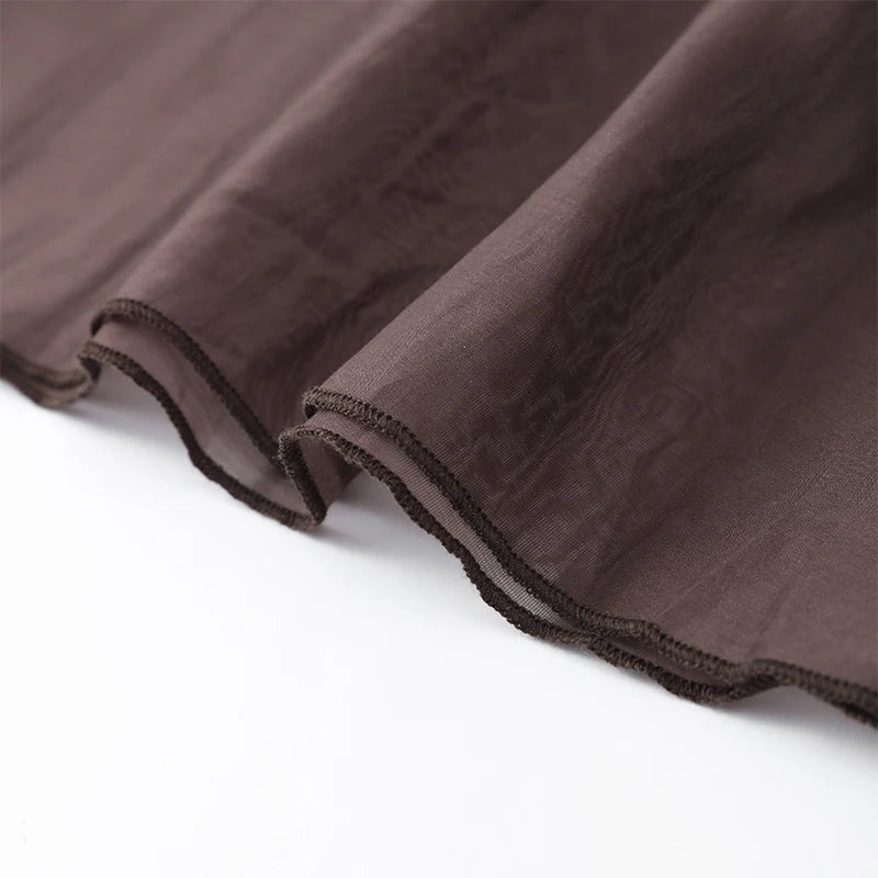2025 Chic Splicing Brown Half Sleeve Maxi Dress Women's Casual Pleated A-line Slim Vestidos Female Office Commute Street Robes