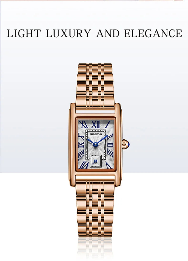 Sanda 1116 New Fashion Elegant Women's Analog Quartz Watch, Rectangle Dial, Water Resistant Business Wristwatch