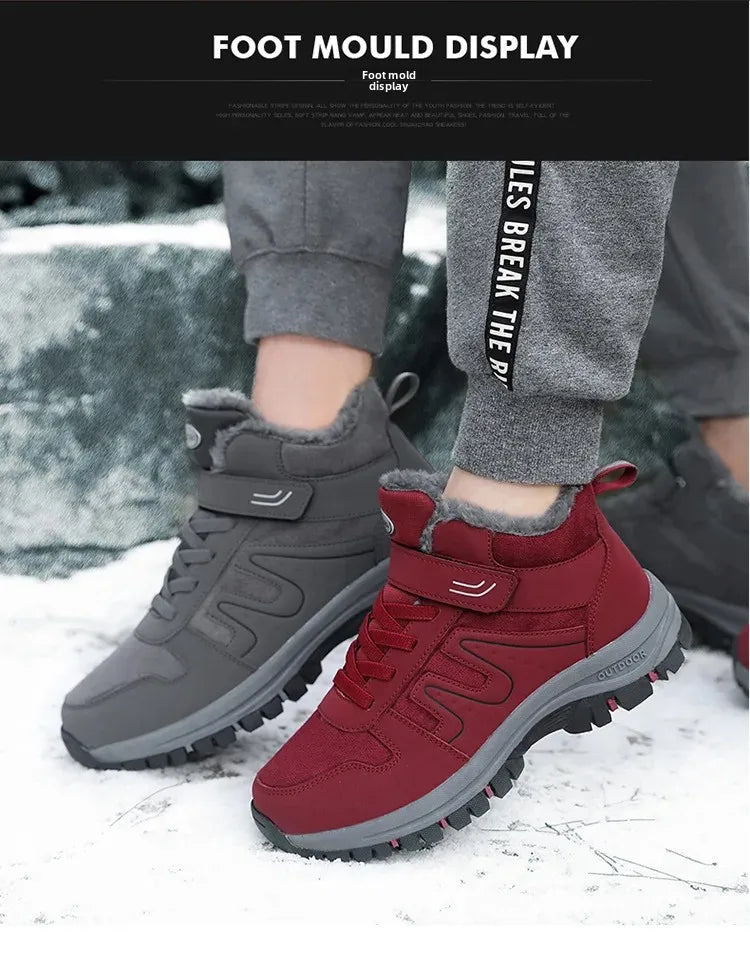 Winter High Top Snow Boots Men's Cotton Shoes Warm Fleece Lined Outdoor Anti-slip Casual Flats for Elderly And Middle-aged