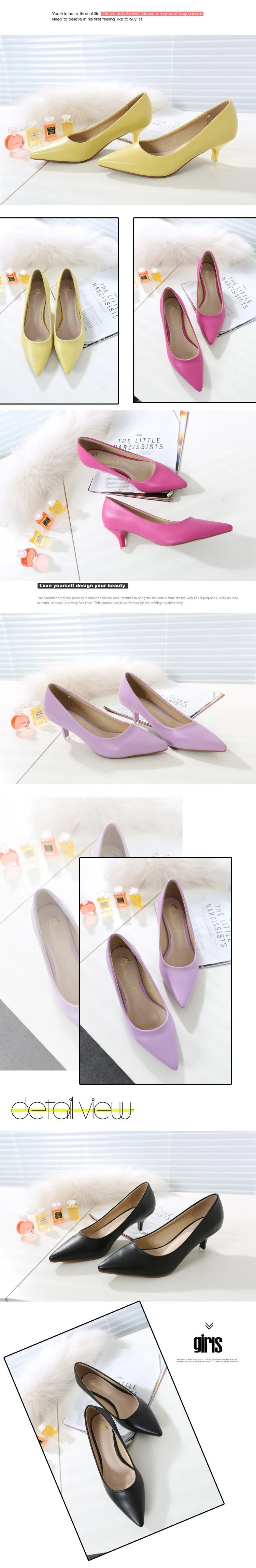 Black Med Heels 5cm Women Shoes Thin Heels Pointed Shallow Mouth Ladies Pumps Ten Colours Microfiber Stiletto Shiny Dating Shoes