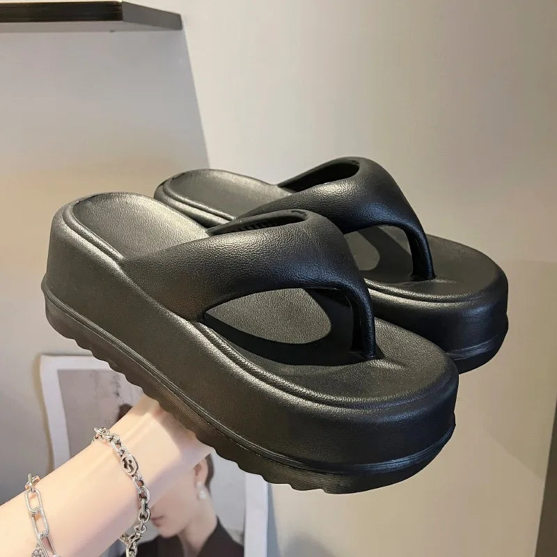 Bebealy Deep Heels Women's Slippers Summer Platform Home Slippers Soft Beach Slippers Outdoor Thick Sole Non-slip Cloud Slippers
