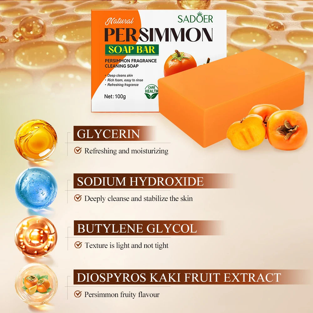 Natural Persimmon Soap Body Cleaning Fragrance Freshness Underarm Leg Bath Cleansers Remove Stains Face Soap Tender Skin Care