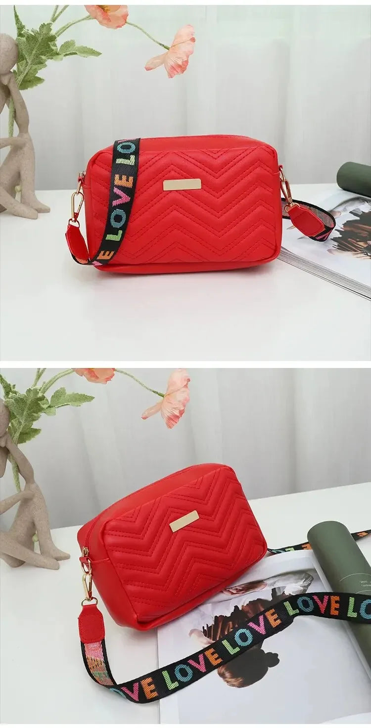 Embroidered PU Camera Bag, Small Square Shoulder Bag, Casual and Versatile