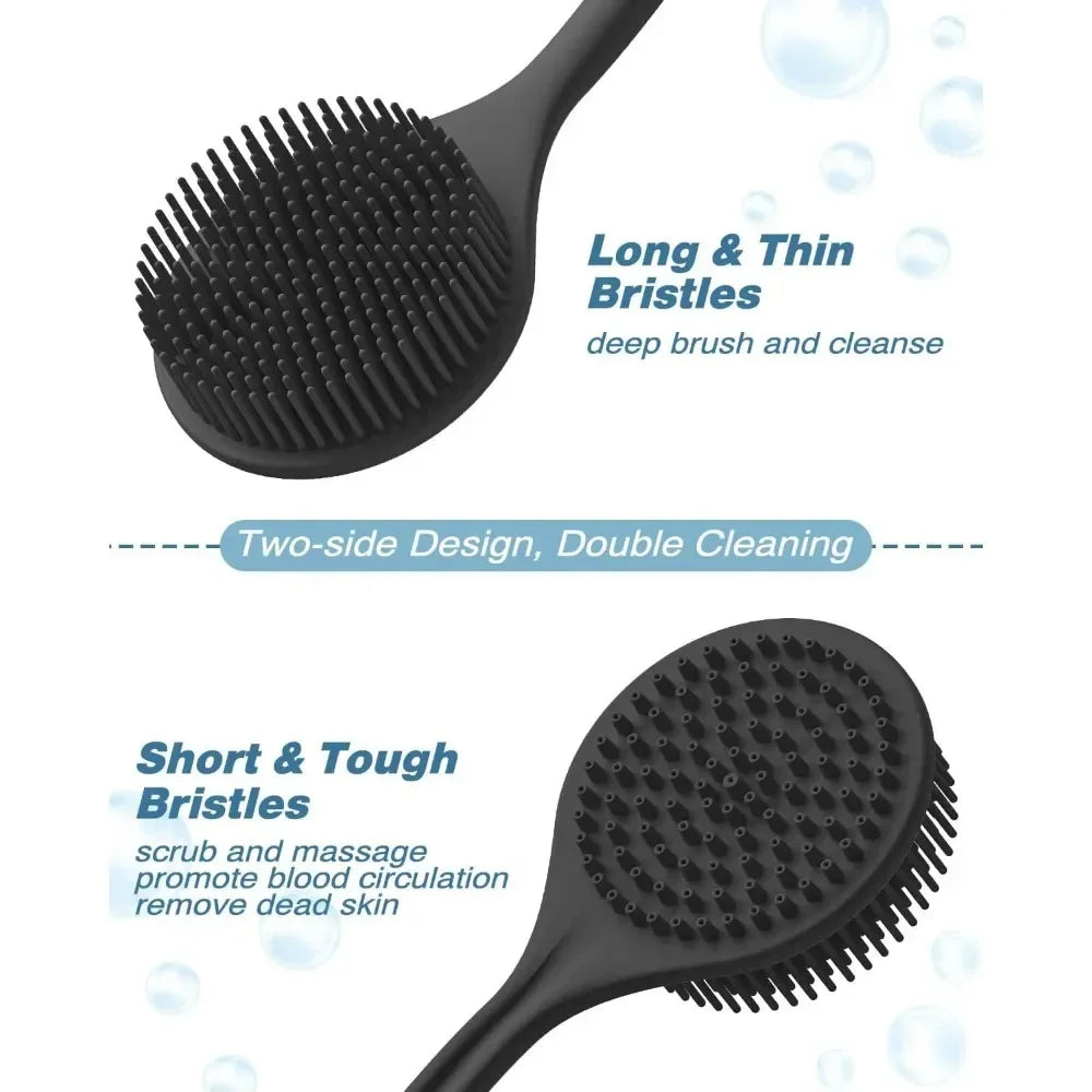 Soft Silicone Body Scrubber Back Brush Bath Shower Brush with Handle Exfoliating Back Scrub Skin Massager Body Care Bath Supplie