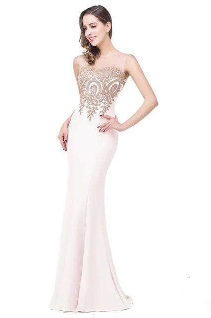 BABYONLINE Golden Appqulies Bridesmaid Dresses for Women Maxi Floor Length Mermaid Gowns Elegant Sweetheart Illusion Summer