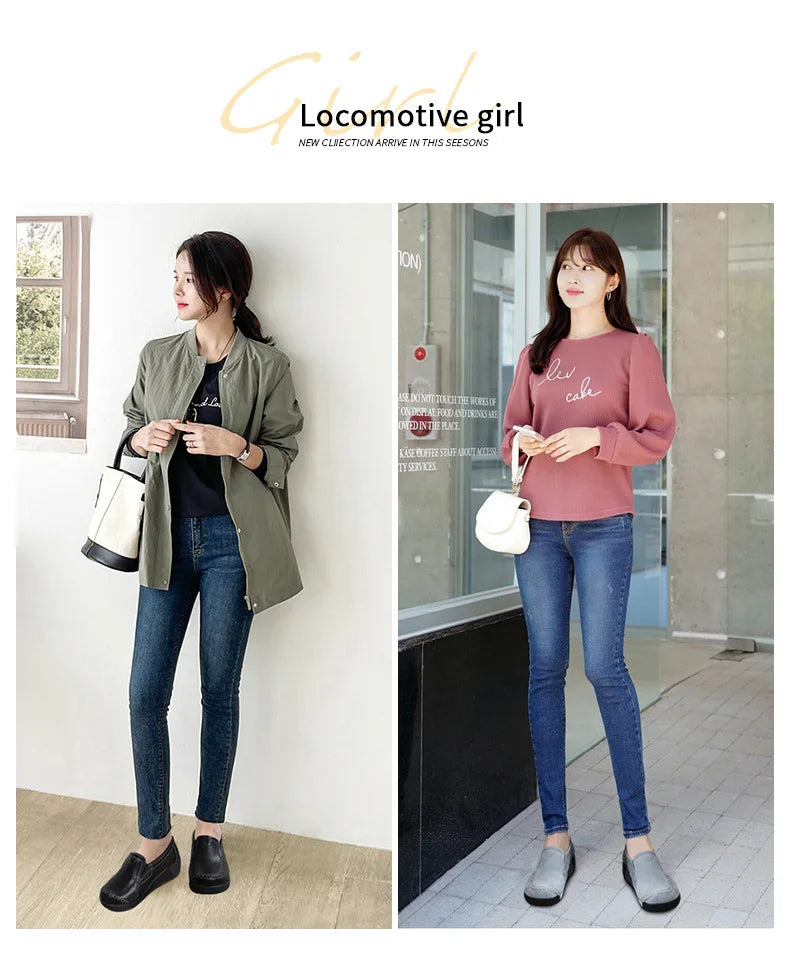 2022 Spring Autumn Women Flats Platform Loafers Ladies Genuine Leather Comfort Wedge Moccasins Orthopedic Slip On Casual Shoes