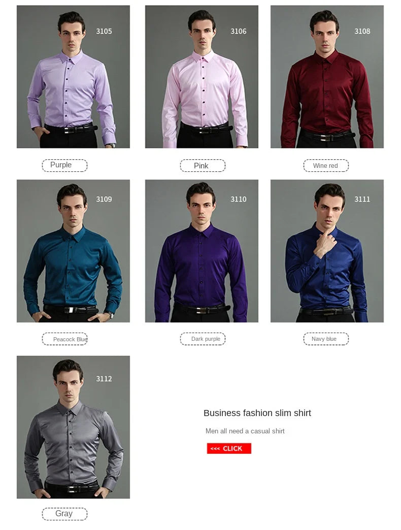 Micro elastic men's long sleeved shirt, silky and not easily wrinkled, high-quality men's shirt, plus size shirt