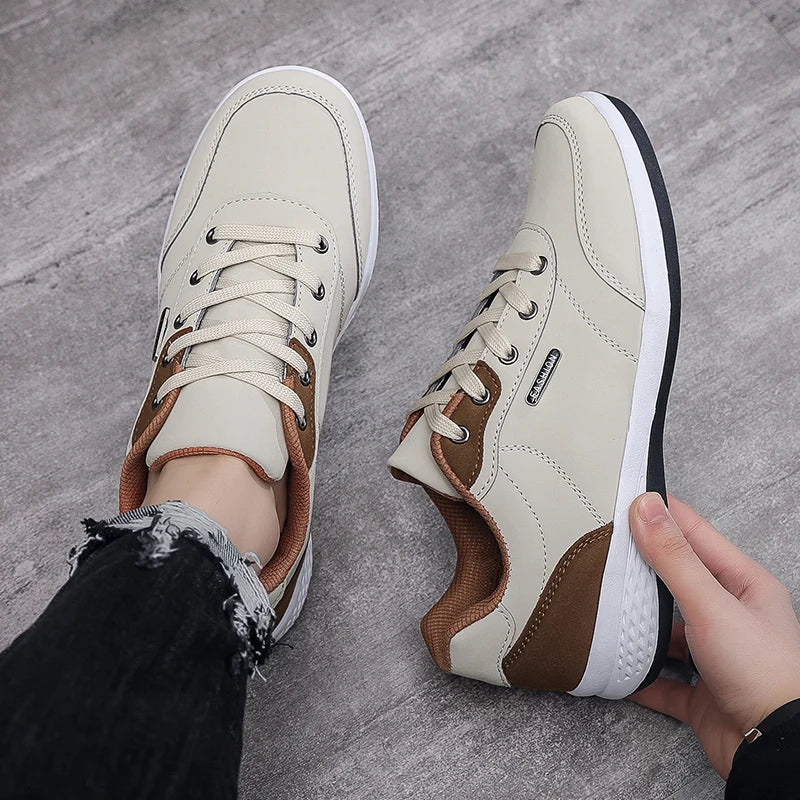 YRZL Men Shoes Spring Autumn Waterproof Walking Sneakers Leisure Male Leather Sports Shoes Non-Slip Footwear Tennis for Men