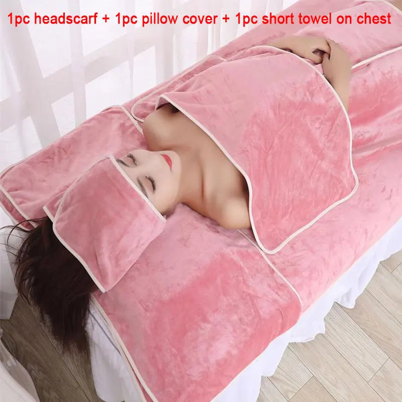 3 Pcs/Set SPA Beauty Salon Towel Thicken Microfiber Towel Set Headband+Chest+Pillow Towel Skin Management Bed Linen Accessories