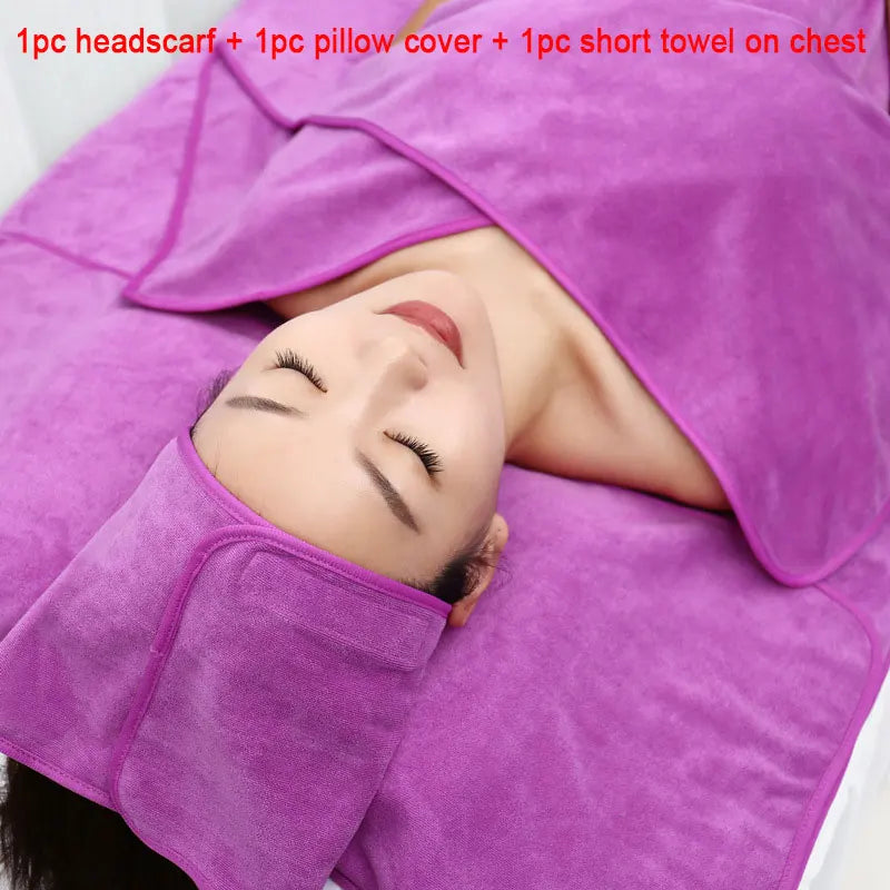 3 Pcs/Set SPA Beauty Salon Towel Thicken Microfiber Towel Set Headband+Chest+Pillow Towel Skin Management Bed Linen Accessories