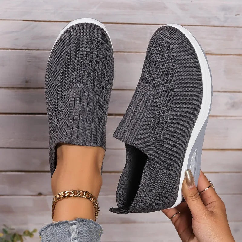 2025 Summer Fashion Mesh Breathable Sneakers Casual Solid Color Thick-soled Wedge Shoes Comfortable Walking Vulcanized Shoes