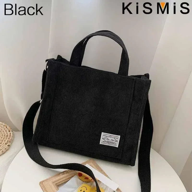Fashionable Corduroy Shoulder Bag for Women Large Capacity Handbag Portable Small Square Crossbody Bag Trendy Style