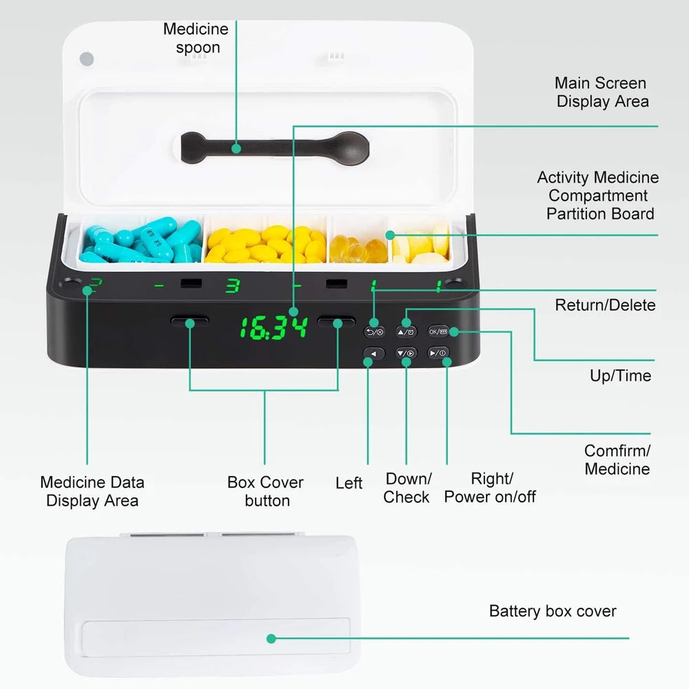 New Smart Pill Dispenser Medicine Pill Box Organizer For 7 Days Organizer Container Intelligent Alarm Home Pill Box With Timer