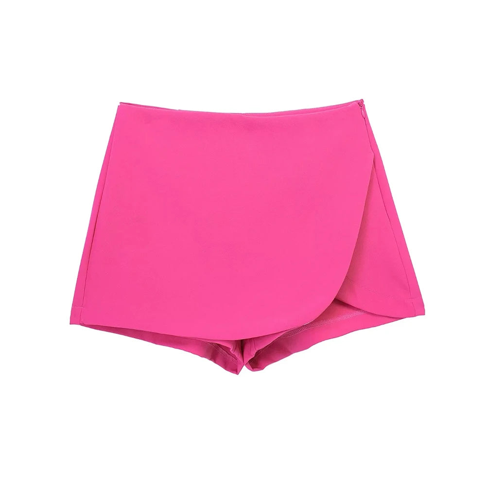 Women Fashion Pareo Style Shorts Skirts Vintage High Waist Side Zipper Female Skort Mujer